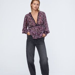 Zara Floral Peplum Blouse NWT